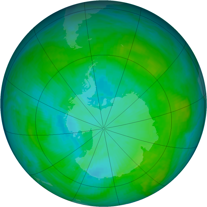 Antarctic ozone map for 14 January 1990